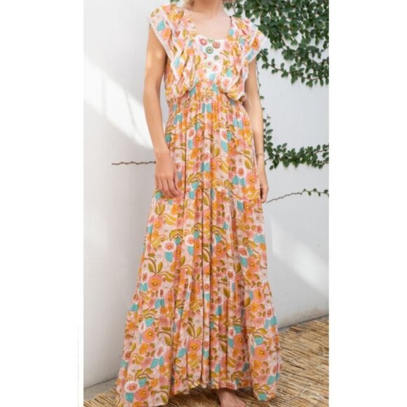 Barok Paris Dresses & Skirts - Barok Paris Kitsch & Pop Floral Maxi Dress Flowy Size L NWT